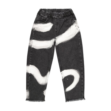 BLACK PULL ON BAGGY TROUSERS WITH SNAKE PRINT makids