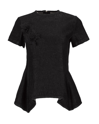 BLACK DENIM CAP SLEEVE PEPLUM TOP MARQUES ALMEIDA