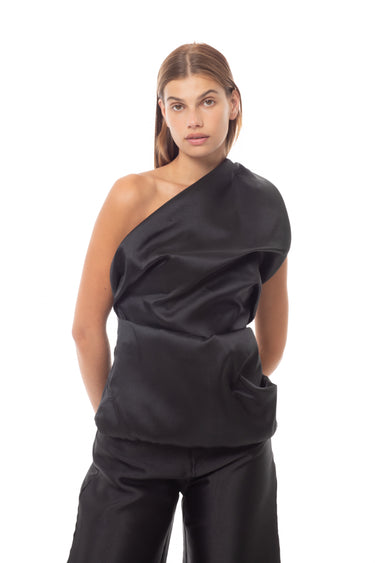 BLACK MIKADO SLEEVELESS DRAPED TOP marques almeida