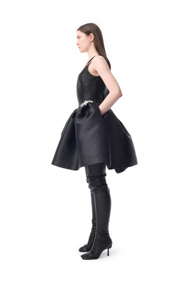 BLACK SHORT PUFF HEM DRESS WITH EMBELISHMENT marques almeida