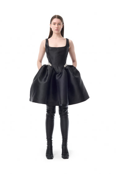 BLACK SHORT PUFF HEM DRESS WITH EMBELISHMENT marques almeida