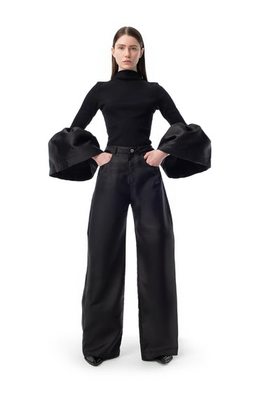 BLACK TURTLENECK PUFF SLEEVE TOP marques almeida