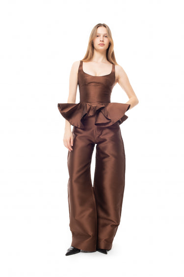 BROWN MIKADO CORSET WITH PEPLUM marques almeida