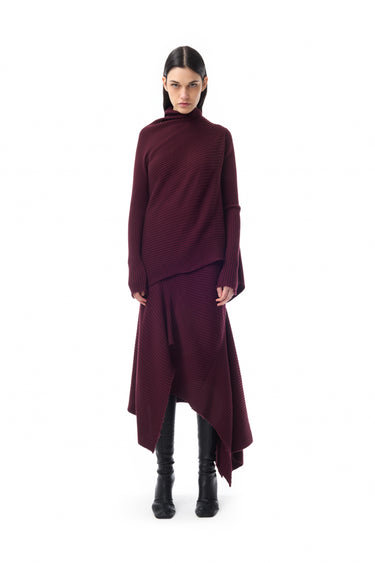 BURGUNDY MERINO DRAPED JUMPER marques almeida