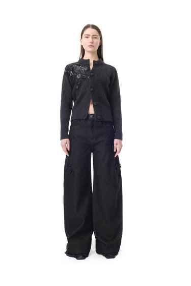 EMBROIDERED BLACK DENIM BOYFRIEND TROUSERS marques almeida