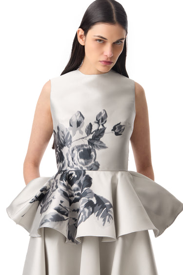 GREY FLOWER PRINTED PEPLUM TOP marques almeida