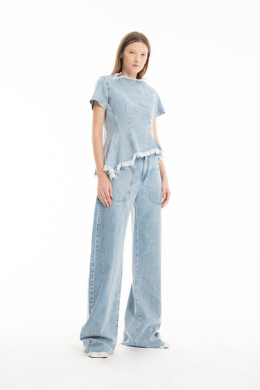 LIGHT BLUE DENIM ASYMMETRIC T-SHIRT marques almeida