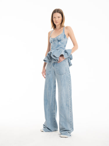 LIGHT BLUE DENIM CORSET WITH PEPLUM marques almeida