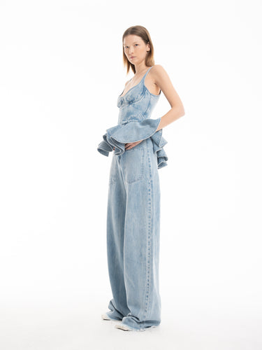 LIGHT BLUE DENIM CORSET WITH PEPLUM marques almeida
