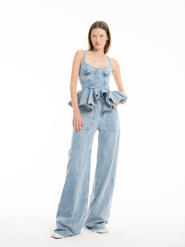 LIGHT BLUE DENIM CORSET WITH PEPLUM marques almeida