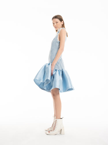 LIGHT BLUE DENIM FITTED DRESS WITH MIKADO PUFF HEM marques almeida