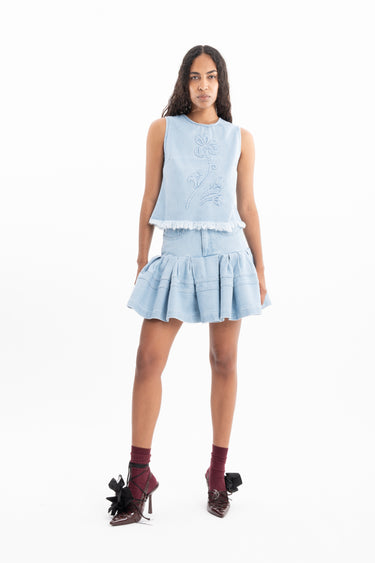 LIGHT BLUE DENIM FLOUNCE MINI SKORTS marques almeida