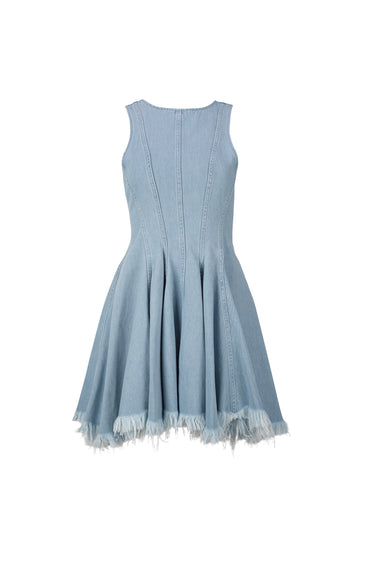 LIGHT BLUE DENIM RACER SHAPE FLOUNCE MINI DRESS marques almeida