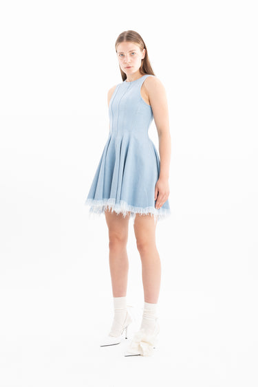 LIGHT BLUE DENIM RACER SHAPE FLOUNCE MINI DRESS marques almeida