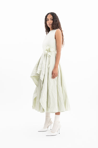 LIGHT GREEN WRINKLED COTTON SLEEVELESS MIDI DRESS marques almeida
