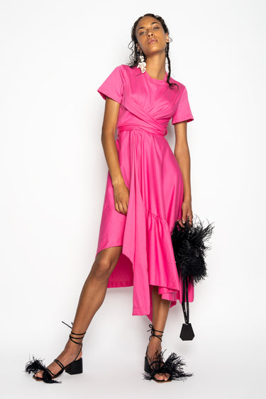 PINK CROSS WAIST DRAPE T-SHIRT DRESS marques almeida
